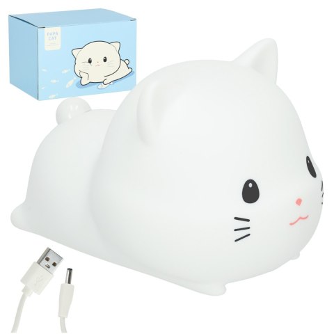 Lampka nocna dla dzieci silikonowa na baterie USB biała RGB kotek leżący Lampka nocna dla dzieci silikonowa na baterie USB biała RGB kotek leżący