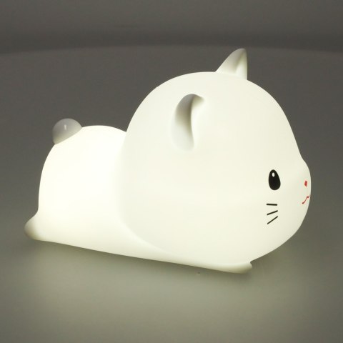Lampka nocna dla dzieci silikonowa na baterie USB biała RGB kotek leżący Lampka nocna dla dzieci silikonowa na baterie USB biała RGB kotek leżący
