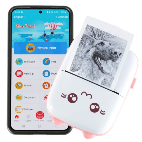 Drukotek drukarka mini termiczna do zdjęć etykiet + kabel USB kot różowy Drukotek drukarka mini termiczna do zdjęć etykiet + kabel USB kot różowy