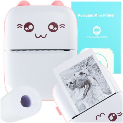 Drukotek drukarka mini termiczna do zdjęć etykiet + kabel USB kot różowy Drukotek drukarka mini termiczna do zdjęć etykiet + kabel USB kot różowy