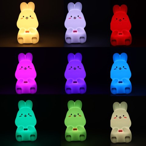 Lampka nocna dla dzieci silikonowa LED biała z różem króliczek Lampka nocna dla dzieci silikonowa LED biała z różem króliczek