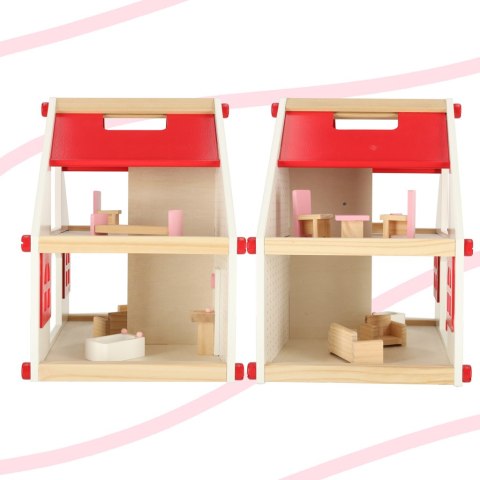 Domek dla lalek drewniany różowy montessori mebelki akcesoria 36cm Domek dla lalek drewniany różowy montessori mebelki akcesoria 36cm