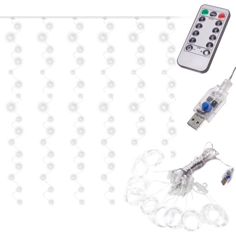 Lampki LED kurtyna girlanda druciki 3x3m 300LED zimny biały pilot USB Lampki LED kurtyna girlanda druciki 3x3m 300LED zimny biały pilot USB