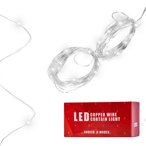 Lampki LED kurtyna girlanda druciki 3x3m 300LED zimny biały pilot USB Lampki LED kurtyna girlanda druciki 3x3m 300LED zimny biały pilot USB